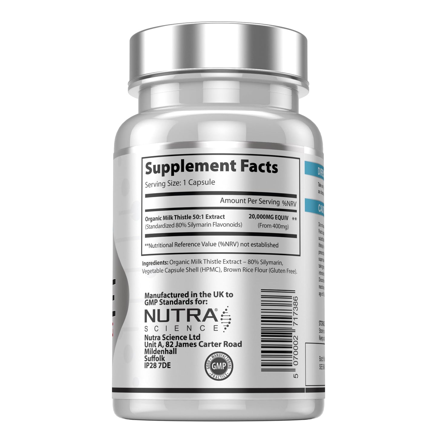 Nutra Science Organic Milk Thistle Supplement (80% Silymarin) 20,000mg – Milk Thistle High Strength Tablets, 60 Vegan Capsules