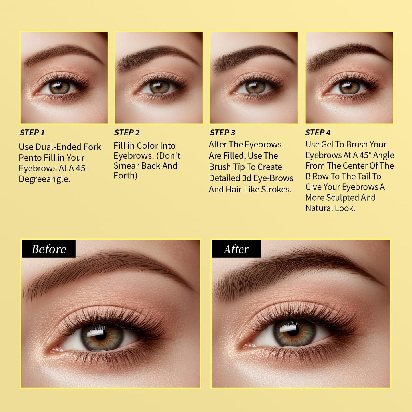 Weixinbuy 2-IN-1 Microblading Eyebrow Pen Long-lasting, Waterproof Eyebrow Pencil Dual-Ended with 4-Fork-Tip & Brow Brush & Clear Brow Gel, Fluffy & Defined Brows for Natural-Looking (2# Black)