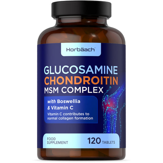 Glucosamine and Chondroitin MSM Complex | 120 Tablets | High Strength Supplement with Boswellia and Vitamin C | for Collagen Formulation | by Horbaach