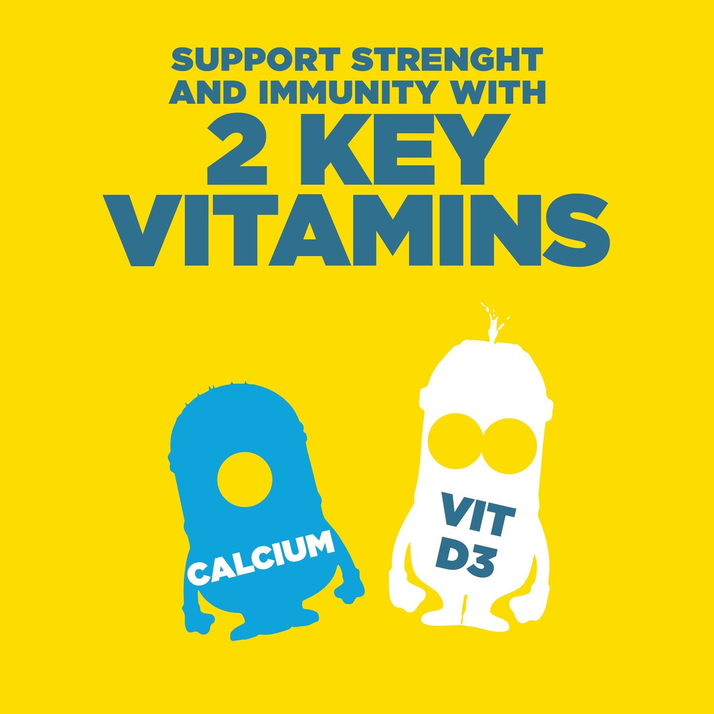 Nutriburst Minions Mighty Bones Vitamins for Kids - Chewable Vitamin D3 + Calcium Gummies for Healthy Bone Development - Vegan + Sugar Free - Fruity Flavour - 60 Gummies