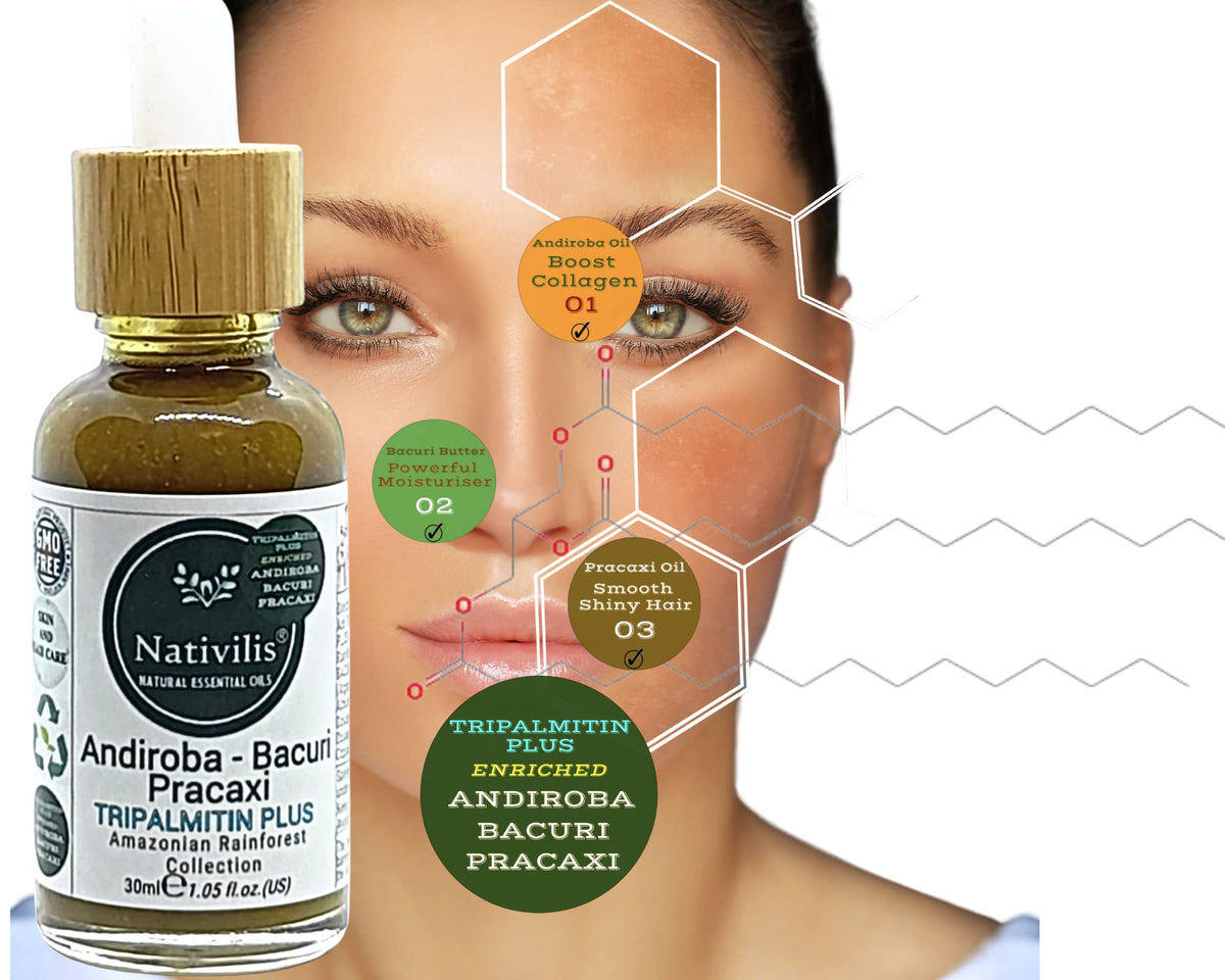Nativilis Natural Essential Oils Nativilis Tripalmitine Plus enriched with 03 native Amazonas rainforest oil - ANDIROBA BACURI PRACAXI - promotes cell renewal of the skin and becomes more radiant, revitalised and soft - Copaiba