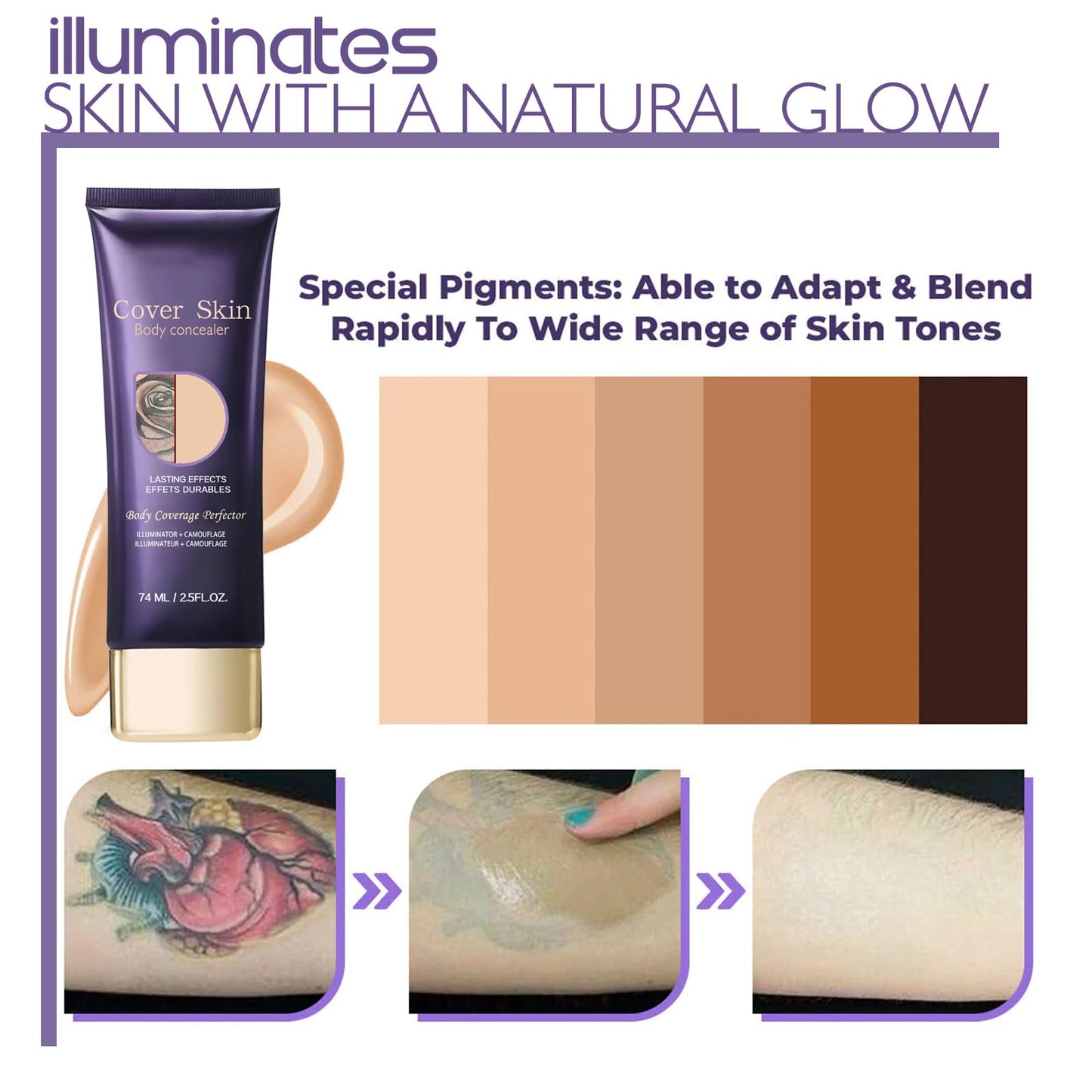Generic All Over Complexion Perfector For Legs With Brush, Body Coverage Perfector All In One Moisturiser Concealer, Tattoo Cover Up Foundation, Waterproof Leg & Body Makeup, 74g