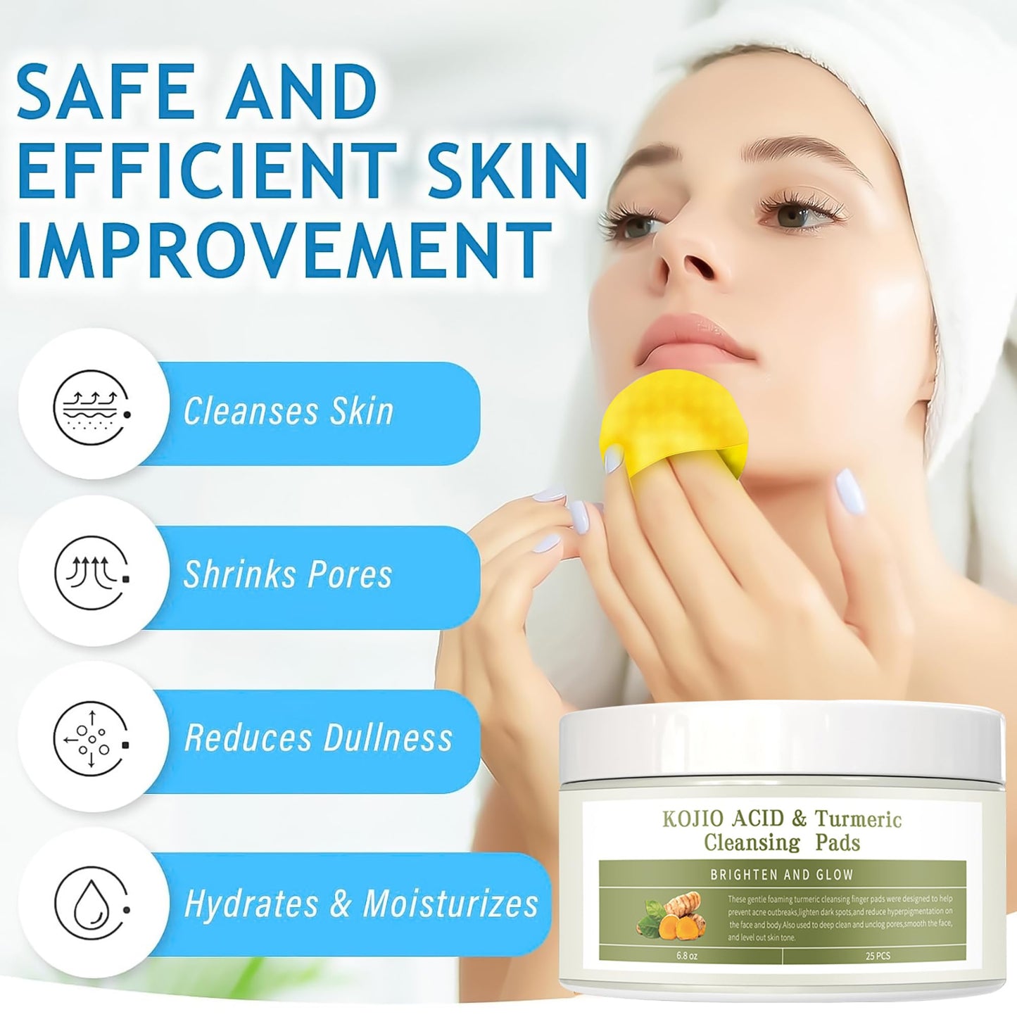 Collin Kacey Kojic Acid and Turmeric Pads - Turmeric Kojic Acid Cleansing Pads - Turmeric Exfoliating Pads for Brightens Skin, Exfoliates, Refreshes Controls Oil, Refines Pores(Pocket-big_25PCS)