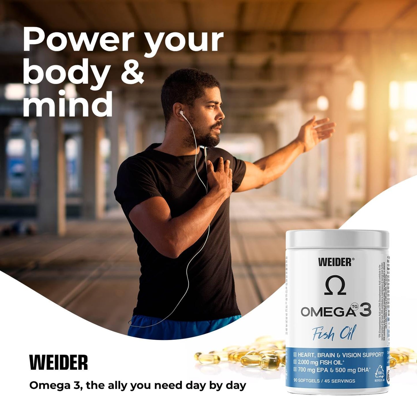 Weider Omega 3 (90 Softgels) with Fatty Acids EPA and DHA, Vitamin E, Support the Normal Functioning of the Heart, Brain and Vision
