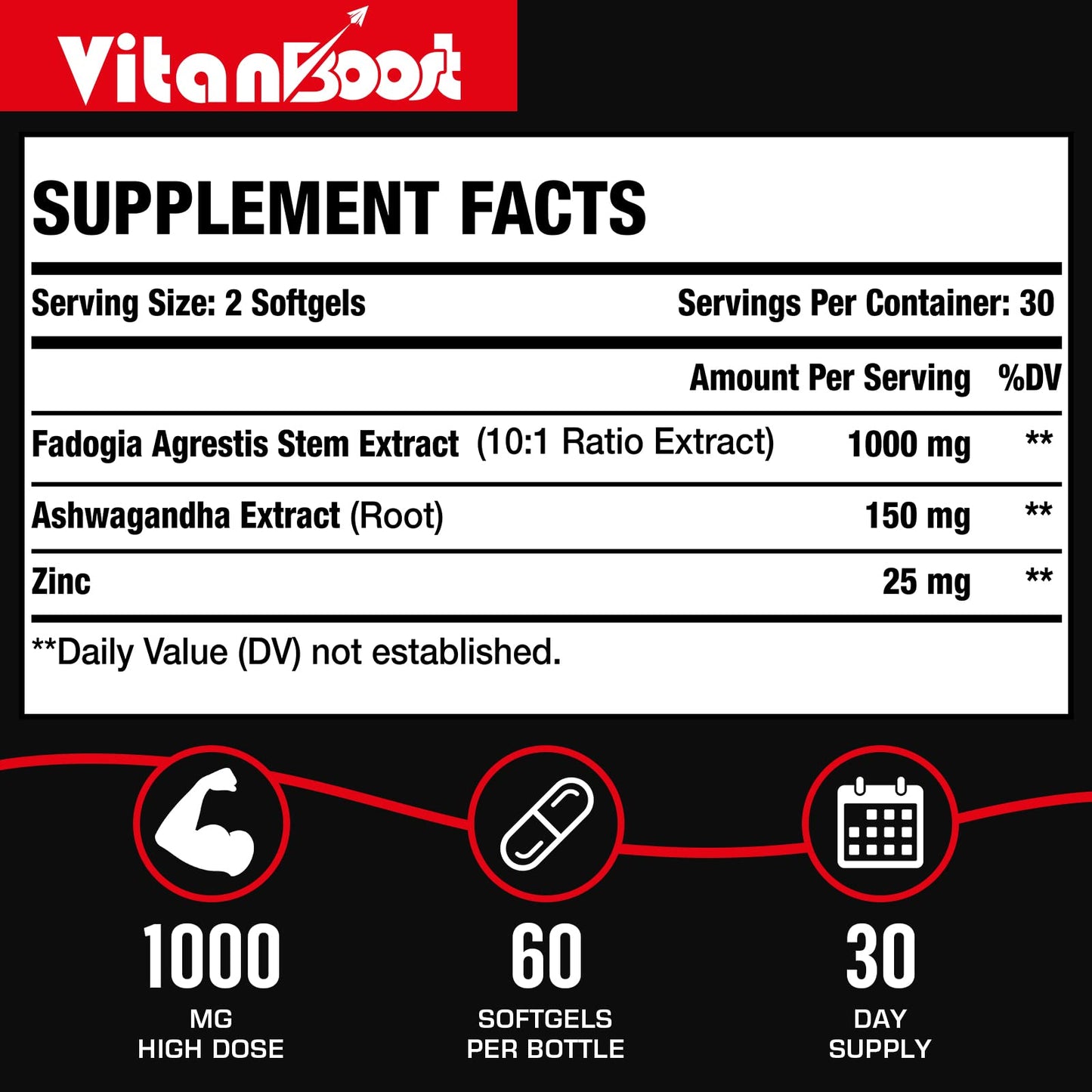 Vitanboost Fadogia Agrestis 1000mg with Ashwagandha & ZINC- Maximum Strength Fadogia Agrestis Extract Supplements - Drive, Athletic Performance & Muscle Mass (240count (Pack of 4))
