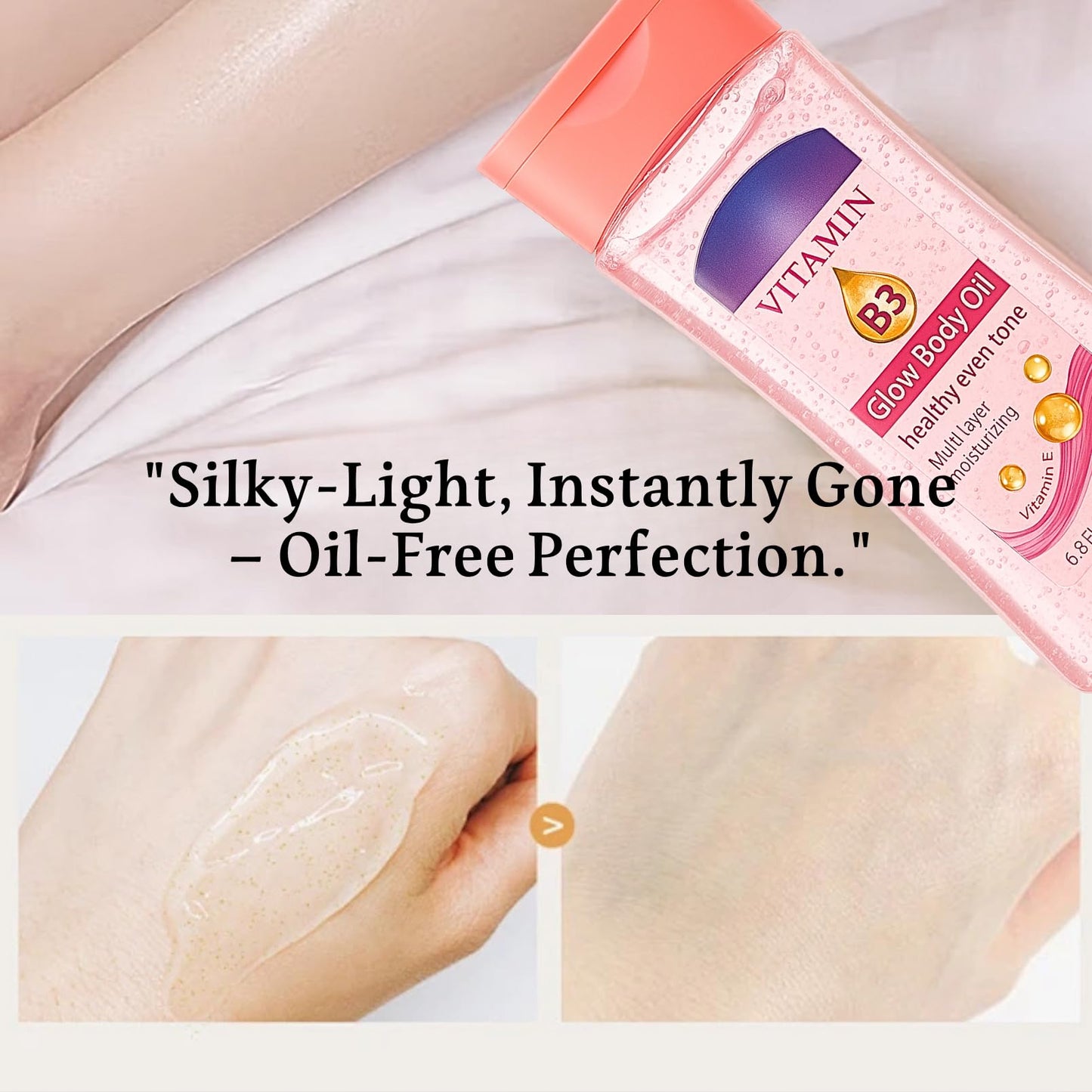 Vitamin B3 Body Oil Gel, Essential Oils for Dry Skin, Body Oil for Women & Girl, Massage Oil for Face & Body Skin Care, Daily Brightening Body Lotion Gel Hydrating, Brightening & Gua Sha