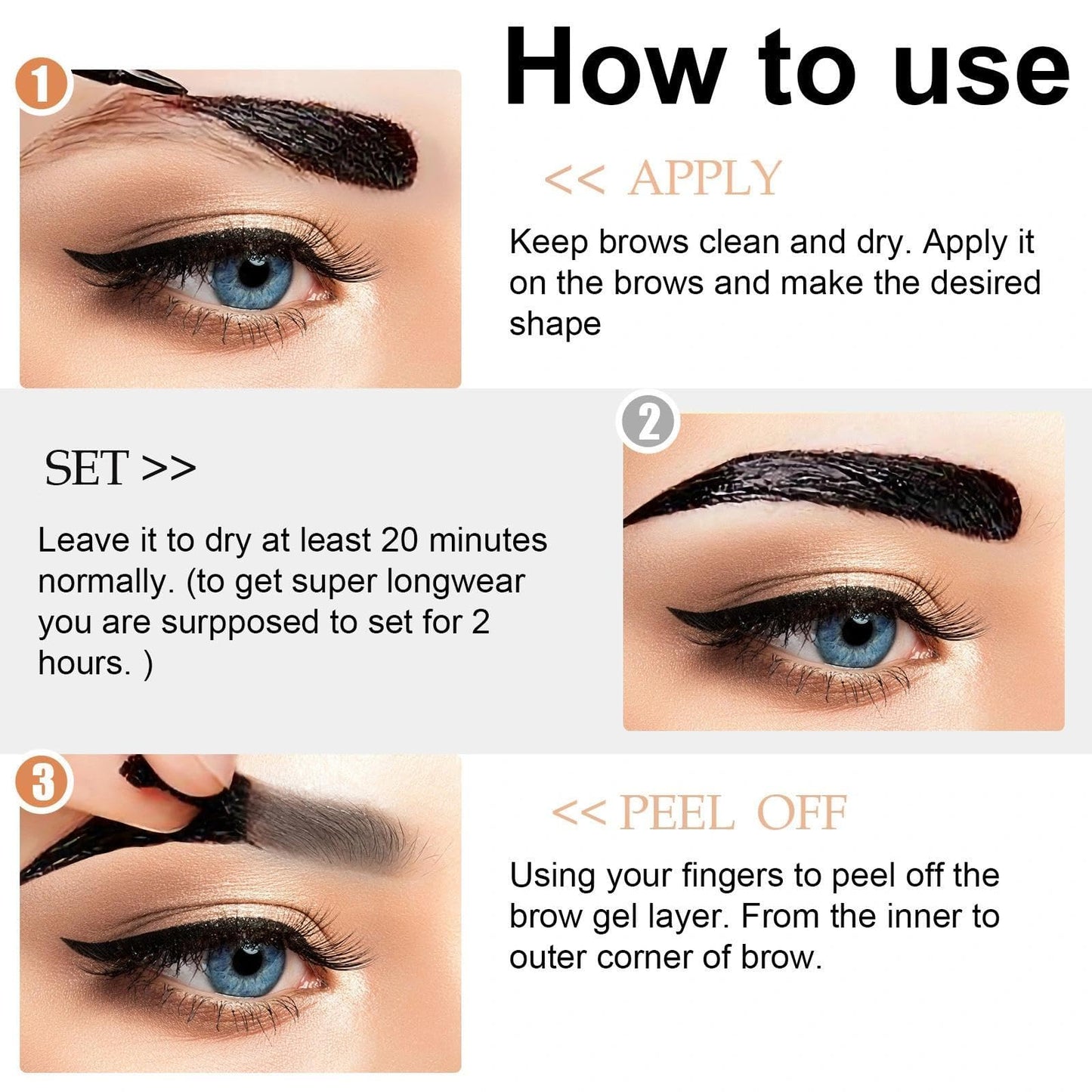 AurolaGlow Tattoo Brow Peel Off Gel Tint - Semi-Permanent, Waterproof, Lasts Up To 3 Days - Dye for Eyebrow Coloring - Easy Peel-Dark Brown