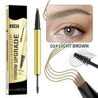 Weixinbuy 2-IN-1 Microblading Eyebrow Pen Long-lasting, Waterproof Eyebrow Pencil Dual-Ended with 4-Fork-Tip & Brow Brush & Clear Brow Gel, Fluffy & Defined Brows for Natural-Looking (2# Light Brown)