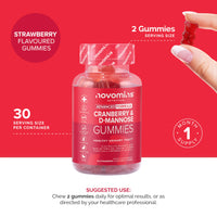 Novomins Cranberry & D Mannose Gummies - Cranberry Supplement for Urinary Tract Health and Better Bladder Control - With Zinc, Magnesium, and D-Mannose Powder - Vegan & Gluten-Free - 60 Inulin Gummies