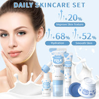 Milk Skin Care Sets & Kits For Teen Girls, 4PCS Skin Care Routine Set With Cleanser, Serum, Eye Cream, Cream For Women, Shrink Pores & Moisturizing, Face Skincare Kit Travel Size For Fine Lines, Acne.