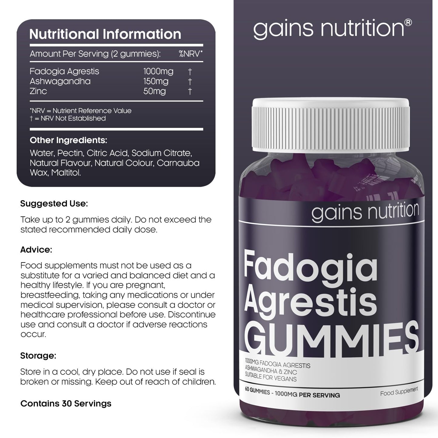 GN Fadogia Agrestis | 60 Fadogia Agrestis Gummies - 1000mg Fadogia per Serving with with Ashwagandha & Zinc - High Strength Fadogia Agrestis Extract | Blueberry Flavour, Non-GMO & Suitable for Vegans