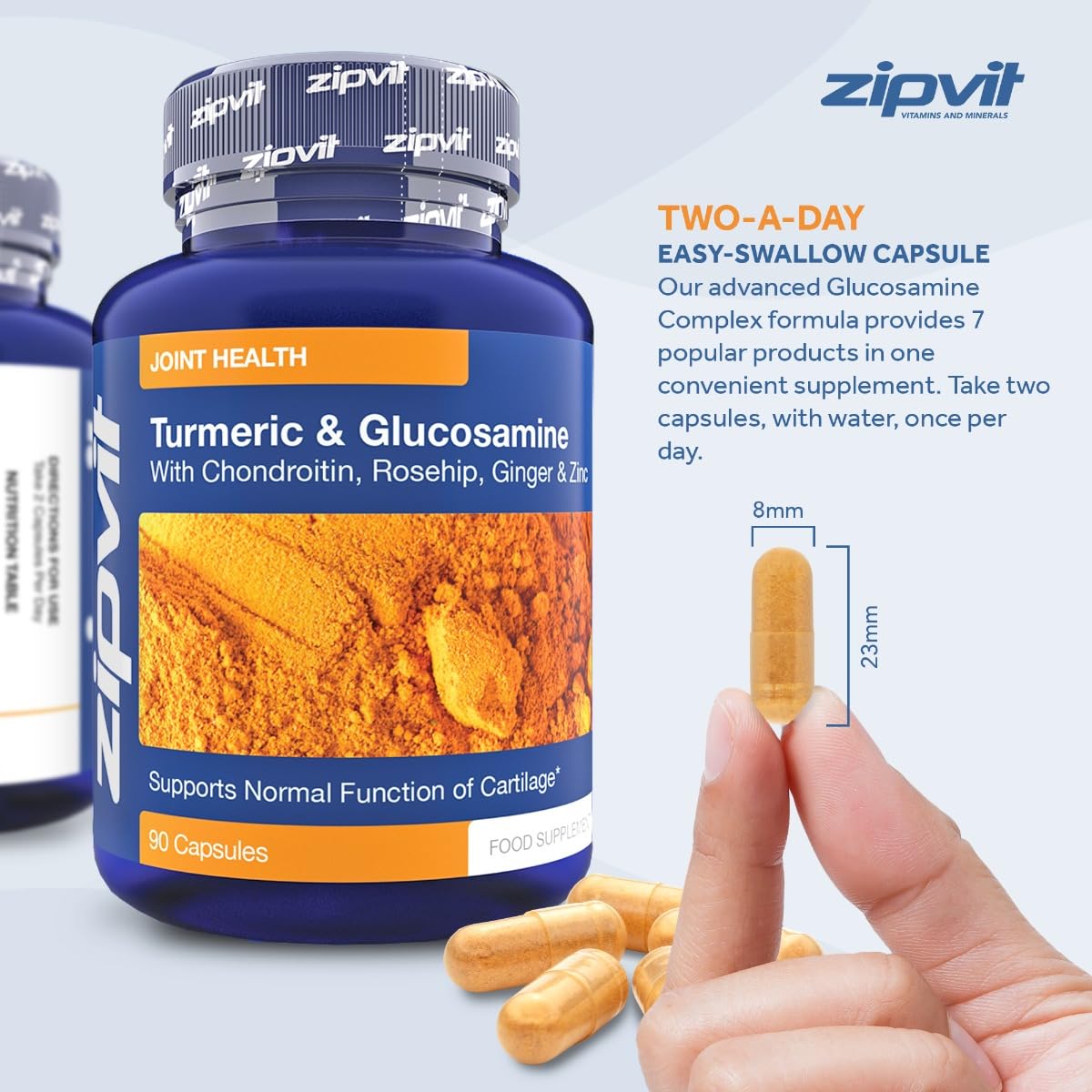 Turmeric Curcumin Plus Glucosamine and Chondroitin Complex with Added Vitamin C, Rosehip, Ginger and Zinc - 90 Capsules. Maintains Normal Joint Cartilage. UK Supplier