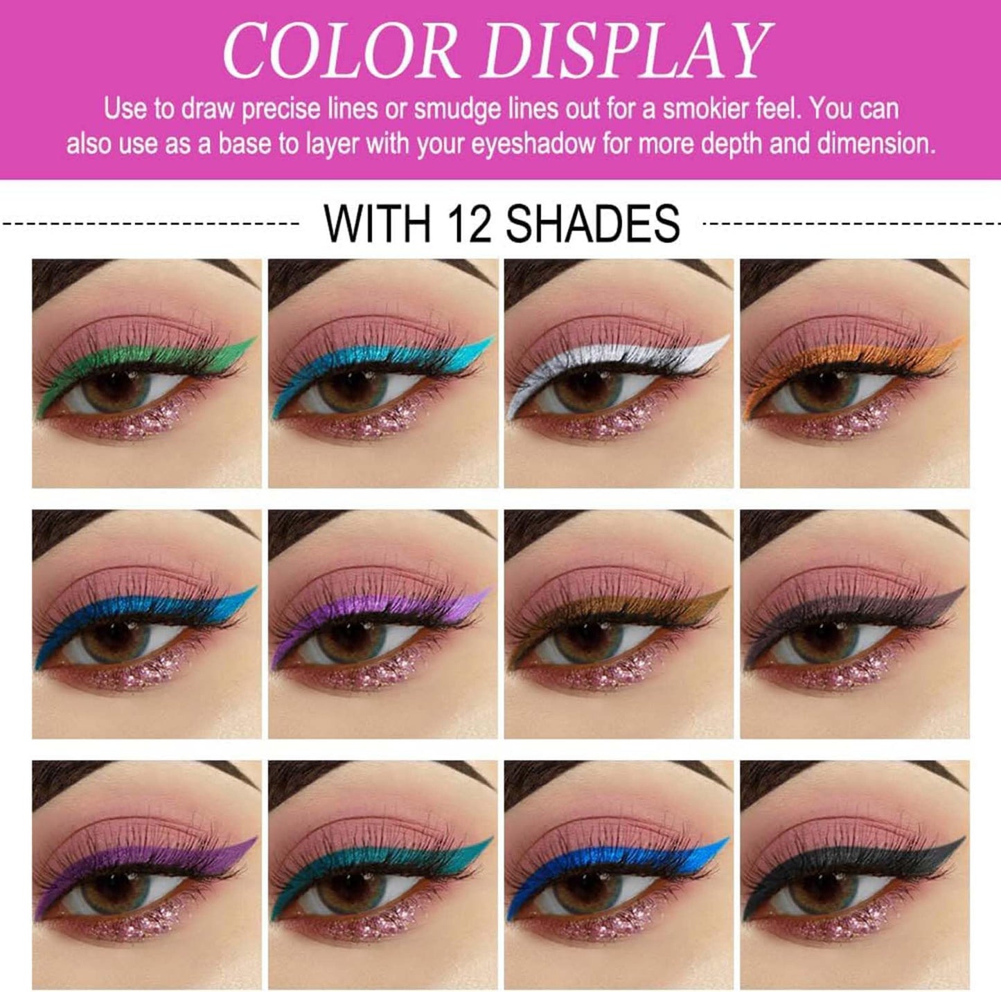 EveBeaty 12-Color Rainbow Liquid Eyeliner Set - Long-Lasting, Waterproof & Smudge-Proof Matte Eye Liners, Perfect for Christmas & Masquerade Makeup With Pencil Sharpener