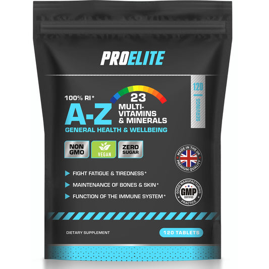 Multivitamins & Minerals - 120 Vegan Tablets - One a Day 100% RDA - 23 Essential Vitamins & Minerals in A-Z Multivitamin Tablet - Made in The UK by PROELITE