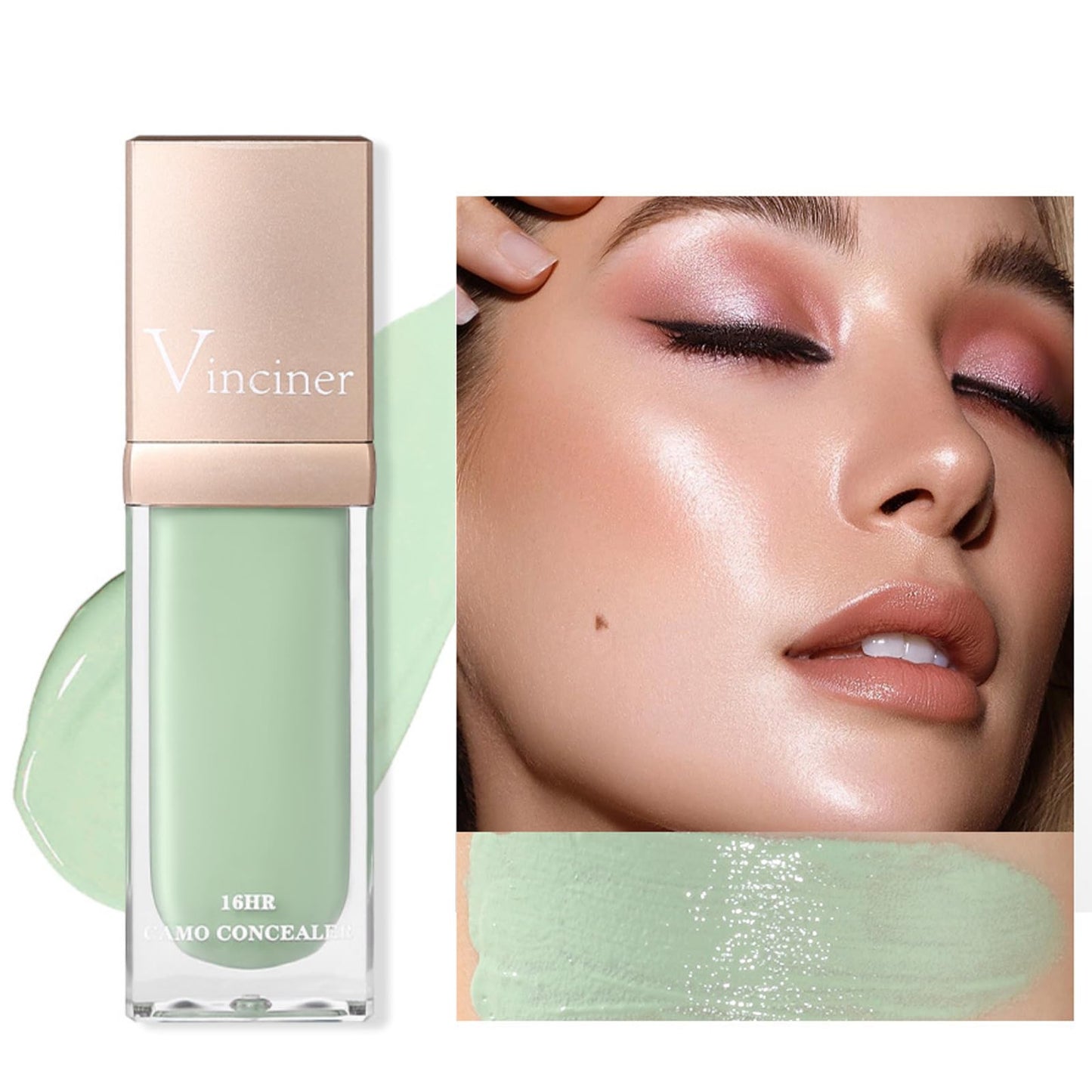 HAORQEE Green Concealer for Redness, Colour Corrector Liquid Concealer, Hydrating Concealer for Dark Circle, Redness, Dullness, Long Lasting Full Coverage Concealer Face Brightener Foundation Liquid Stick