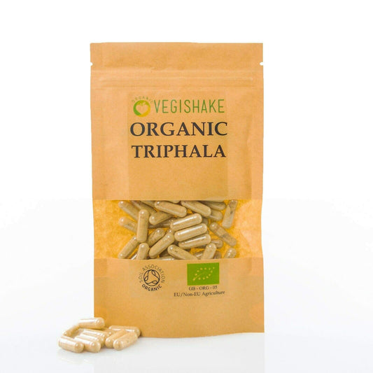 vegishake Organic Triphala HPMC Capsule 800mg Detoxify Body Bowel Health Aid Digestion Antioxidants Vegan Halal Kosher (60 Capsules)