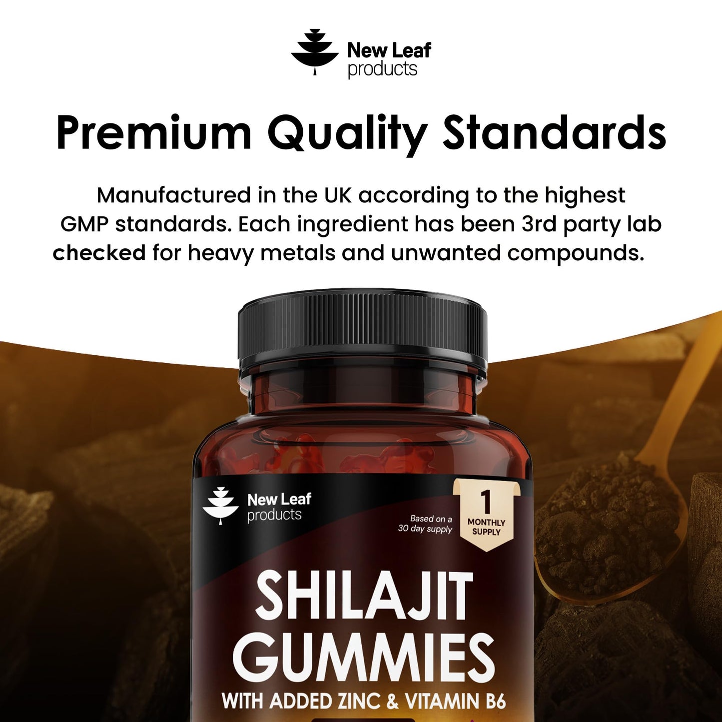 Shilajit Gummies - Enriched with Zinc & Vitamin B6 - High Strength 3000mg Pure Himalayan Shilajit Gummies Providing 50mg Fulvic Acid - Berry Flavoured, Vegan Shilajit Gummies by New Leaf