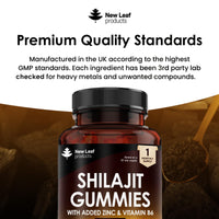Shilajit Gummies - Enriched with Zinc & Vitamin B6 - High Strength 3000mg Pure Himalayan Shilajit Gummies Providing 50mg Fulvic Acid - Berry Flavoured, Vegan Shilajit Gummies by New Leaf