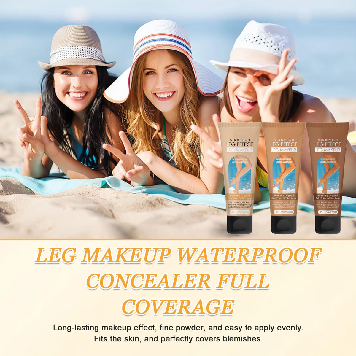 Muiefe Waterproof No Transfer Leg Makeup Concealer - Full Coverage Body Foundation With Flawless Lotion for Veins, Scar, Tattoo Cover Up - Even Skin Tone, Long Lasting for Women (Bronze)
