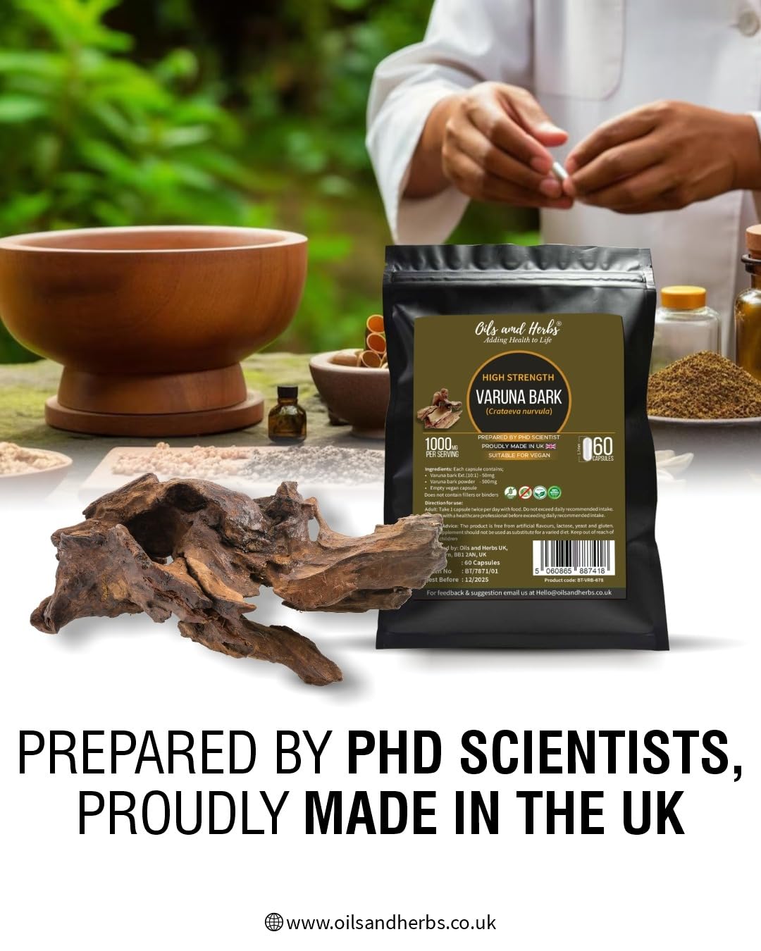 High Strength Varuna Bark Capsule- 1000MG- No fillers or Binders- Made in UK- Prepared by Phd Scientist