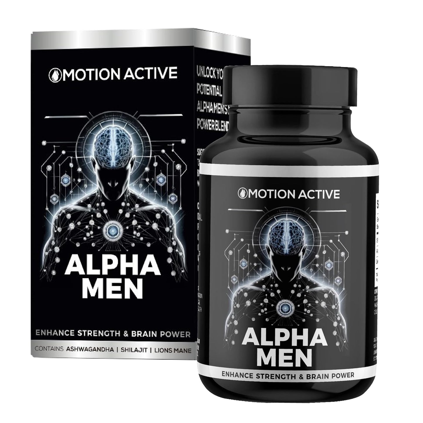 MOTION ACTIVE Alpha Men: Shilajit, Ashwagandha & Lions Mane, 90 Capsules 1800mg. Premium Brain, Energy, Testosterone & Mood Support Blend for Peak Physical and Cognitive Performance