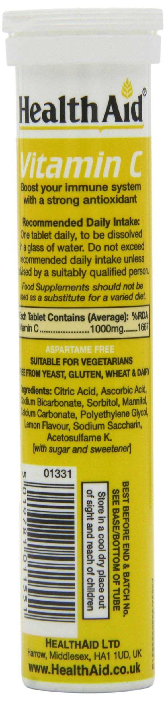 HealthAid Vitamin C 1000mg - Effervescent (Lemon Flavour) - 20 Tablets
