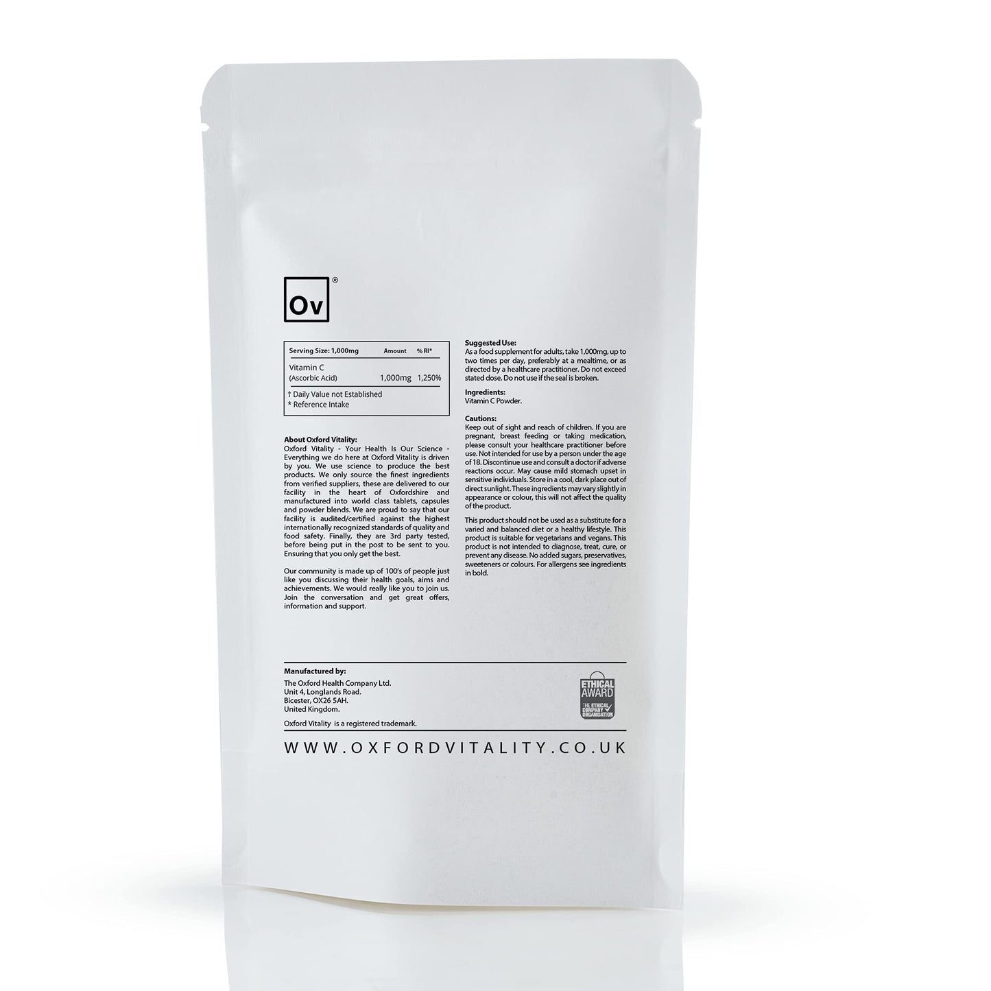 OV Oxford Vitality | Vitamin C Powder | Immune System Health Antioxidant Energy (100g)