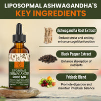 AureaSalus Liposomal Ashwagandha Drops 2000mg, Pure Natural Ashwagandha Extract, Enrich Probiotics & Black Pepper Extract, Stress Relieve Supplements, Increase Energy 60ML (60 ml (Pack of 2))