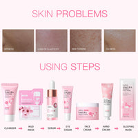 IZBEAUVO Sakura Skin Care Sets & Kits, Girls Pamper Set, Face Care Sets For Women, Teenage Girls Gifts - Cleanser, Serum, Eye Cream, Face Cream, Hand Cream, Sleeping Mask, Mud Mask - Japanese Skincare, 20PCS
