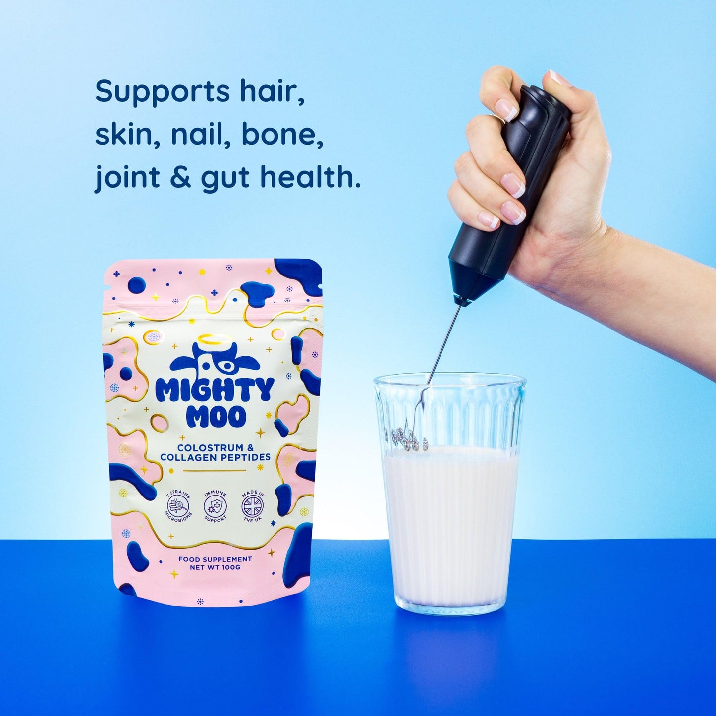 Bovine Colostrum Powder with Collagen Peptidces for Gut Health, Immune Support, Hair Growth & Beauty Supplement, Gluten Free, Sugar Free | Mighty Moo Freeze-Dried Colostrum, Unflavored, 30 Servings