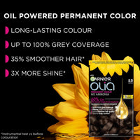 Garnier Olia 2.0 Black Diamond Permanent Hair Dye, Up to 100% Grey Hair Coverage, Visibly Improved Hair Quality, 3X More Shine, No Ammonia & 60% Oil Powered Formula