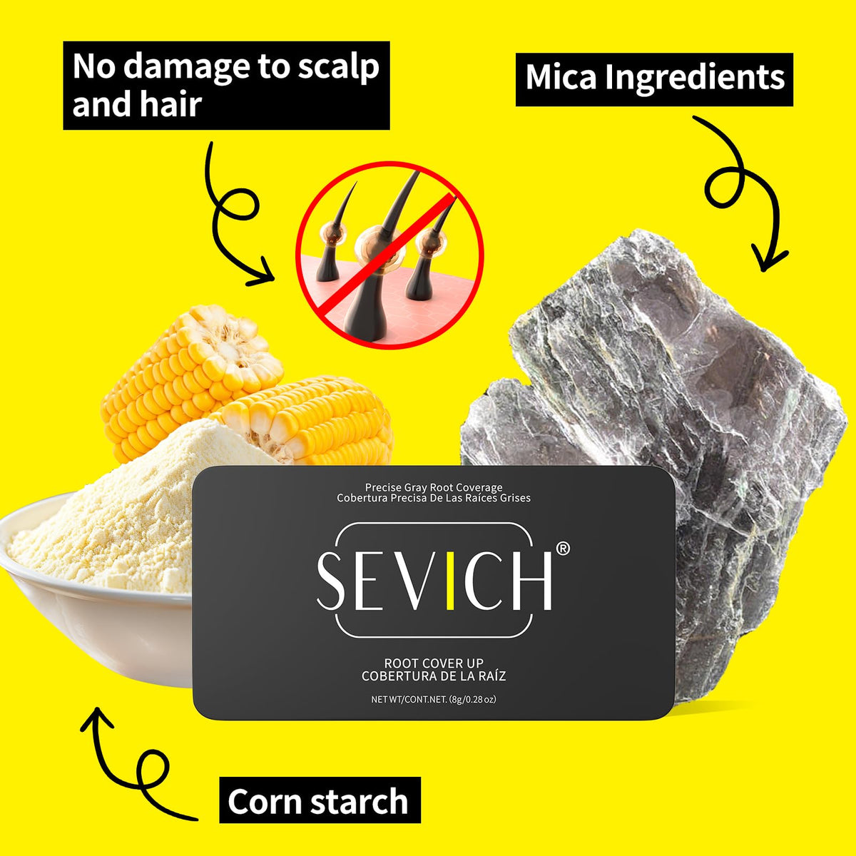 SEVICH Root Touch up, Hairline Powder with Brush, Instantly Conceals Hair Loss, Thinning Gray Hair Shadow Toppers for Women & Men, 48H Makeup Lasting, 8g Large Capacity Black