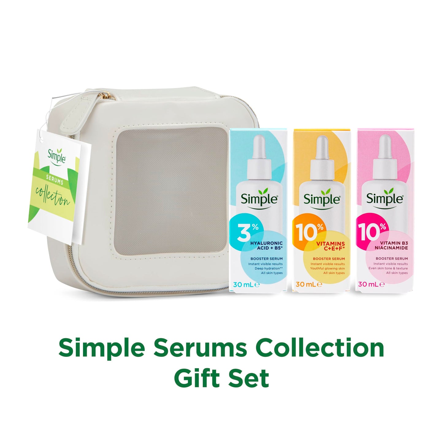 Simple Booster Serum Collection Gift Set With a Small Travel Beauty Bag Face Serums for Her 3 piece