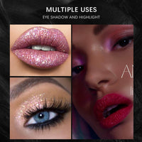 GEEWHILE Diamond Glitter Lip Gloss, Diamond Glitter Liquid Lipstick, Pink Shimmer Metallic Lipsticks, Sparkly Liquid Lipstick Waterproof Long Lasting Non-Stick Cup Sparkly Pink Lipgloss for Women Girls