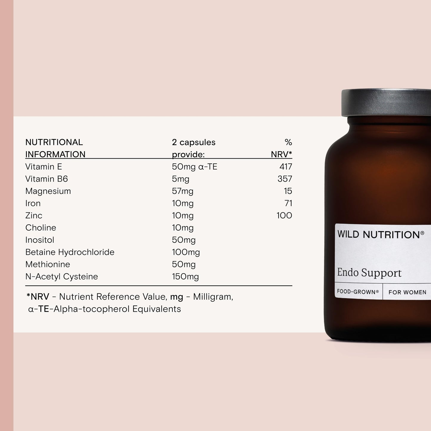 WILD NUTRITION Food-Grown® Endo Support | Magnesium & Iron for Energy Support | Ethically Sourced | Vitamin B6 & Zinc for Antioxidant & Immune Support - 60 Capsules