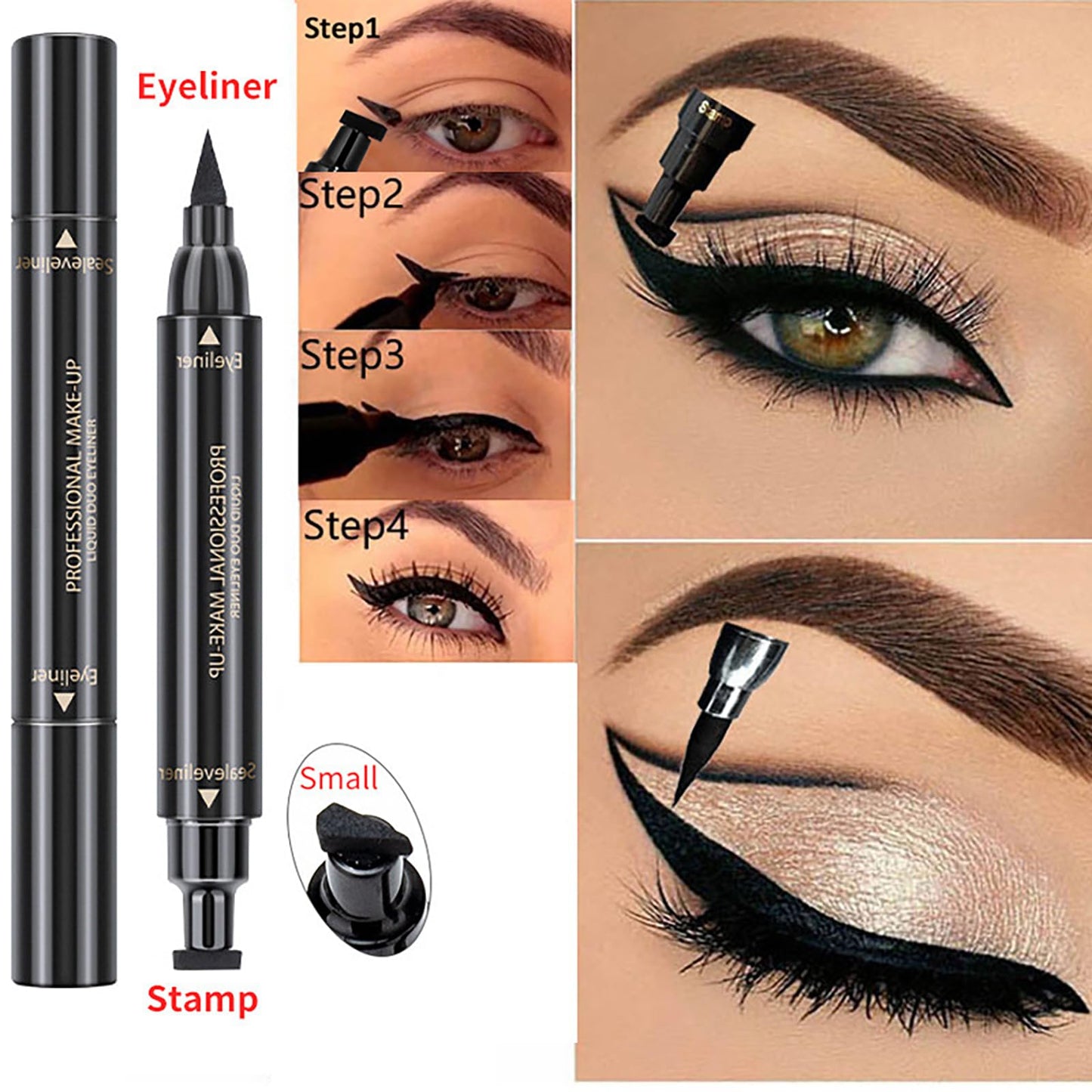 KKwoter Smudge-Proof Winged Eyeliner Stamp & Pen for Women - Long-Lasting Black Liquid Eye Liner