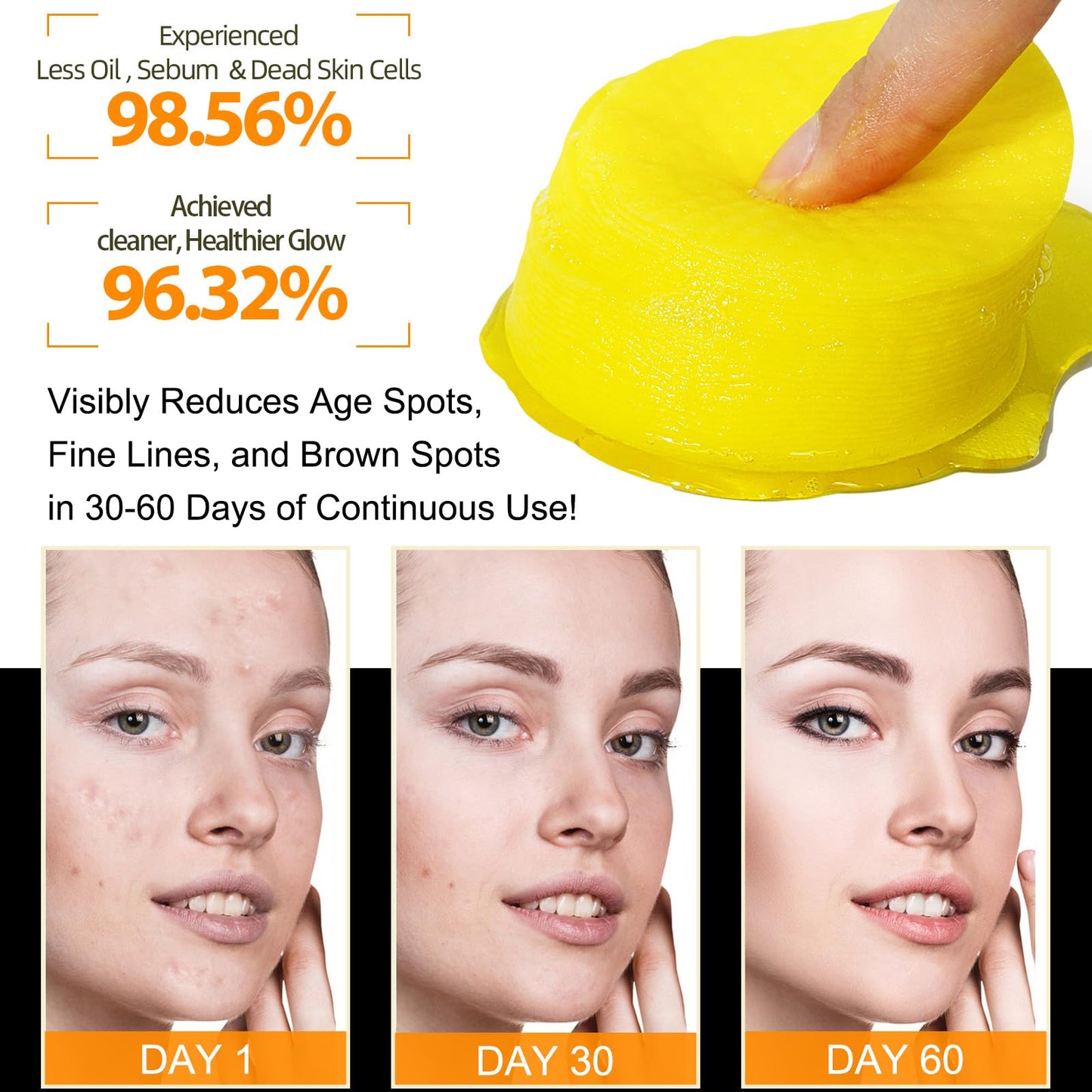 Kojic Acid and Turmeric Pads,Turmeric kojic Acid Pads for Face, Turmeric and Kojic Acid Cleansing Pads,Turmeric Cleansing Pads for Dark spots, Exfoliating, Acne Scars (50 PCS)