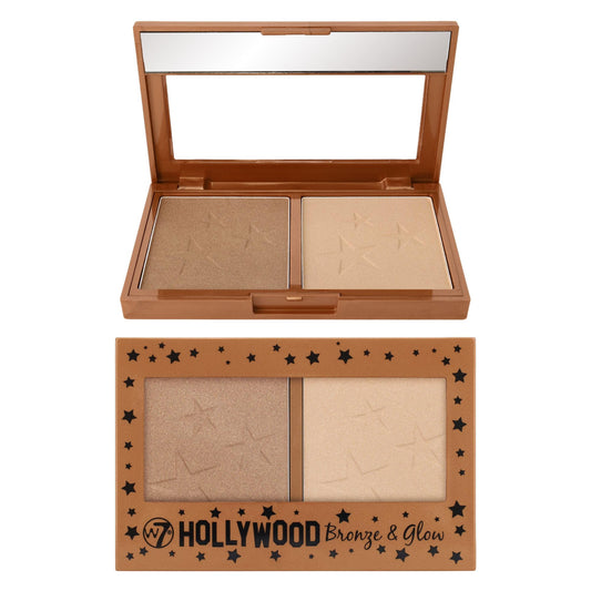 W7 Hollywood Bronze & Glow - Pressed Powder Duo Shimmer Bronzer & Highlighter - Contouring & Highlighting Vegan Makeup