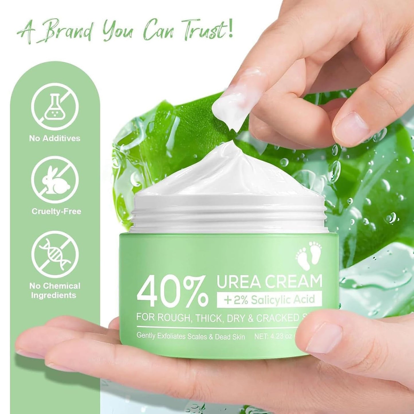 DMQ Urea Cream 40% for Feet Plus 2% Acid, Urea Foot Cream, Tea Tree and Aloe Vera for Deep Moisture - Foot Cream for Cracked Heels and Dry Skin, Cracked Heel Repair Cream Skin Care for Hands & Feet