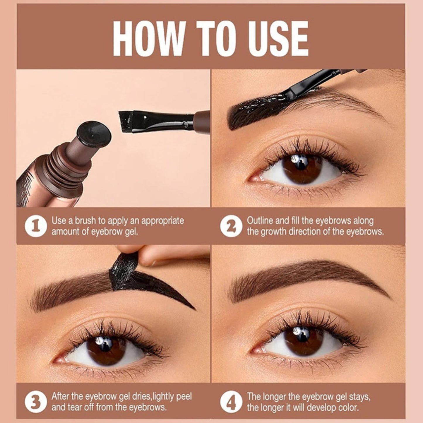 HERBENJOY Tattoo Brow Peel Off Eyebrow Gel,Peel Off Eyebrow Gel Tint with Exclusive Brush Head,Semi-Permanent Colour EyebrowDye,Waterproof Brow Tint Built-in Precise Applicator,Lasts Up 3 Days Dark Brown