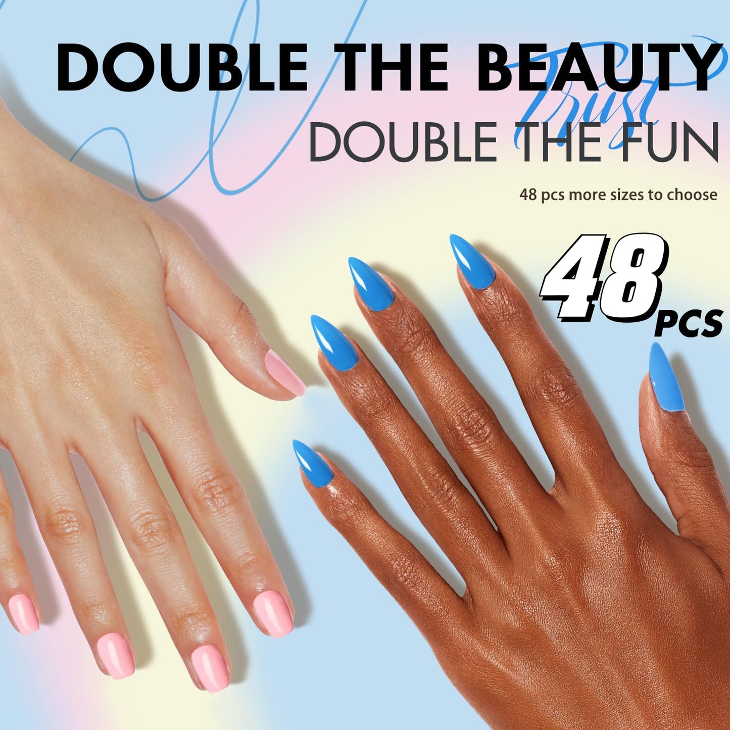 SXVME 48 Pcs Red Press on Nails Almond Medium Acrylic False Nails Medium Stiletto Natural Fake Nail Set Elegant Solid Color Full Cover Glossy Gel Stick on Nails for Women Daily Wear