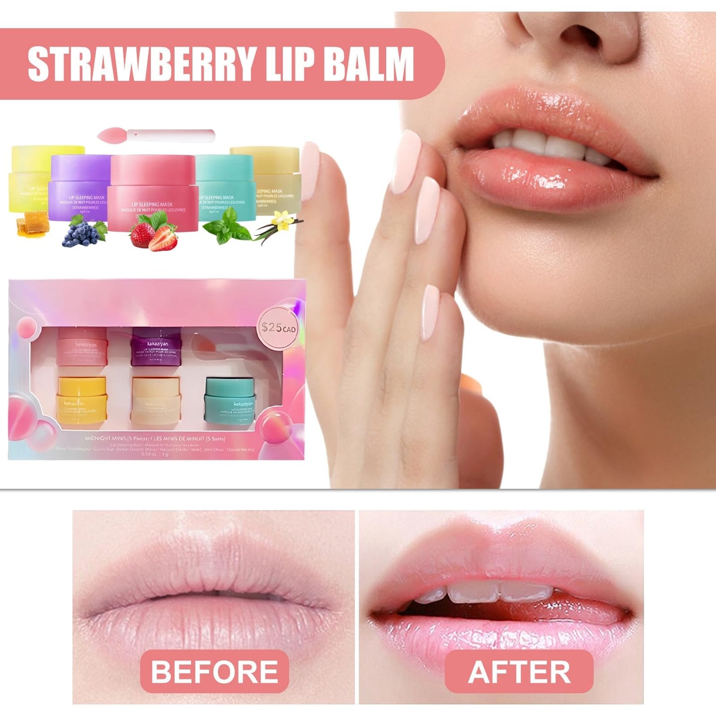 Jinjiar 5PCS Lip Sleeping Mask,Lip Balm Set with Stick,Day and Night Repair Lip Balm,Lip Mask Overnight,Lip Balm for Chapped Cracked Dry Lips,Glossier Lip Balm,Hydrating Lip Balm,Lip Moisturiser,Lip Care