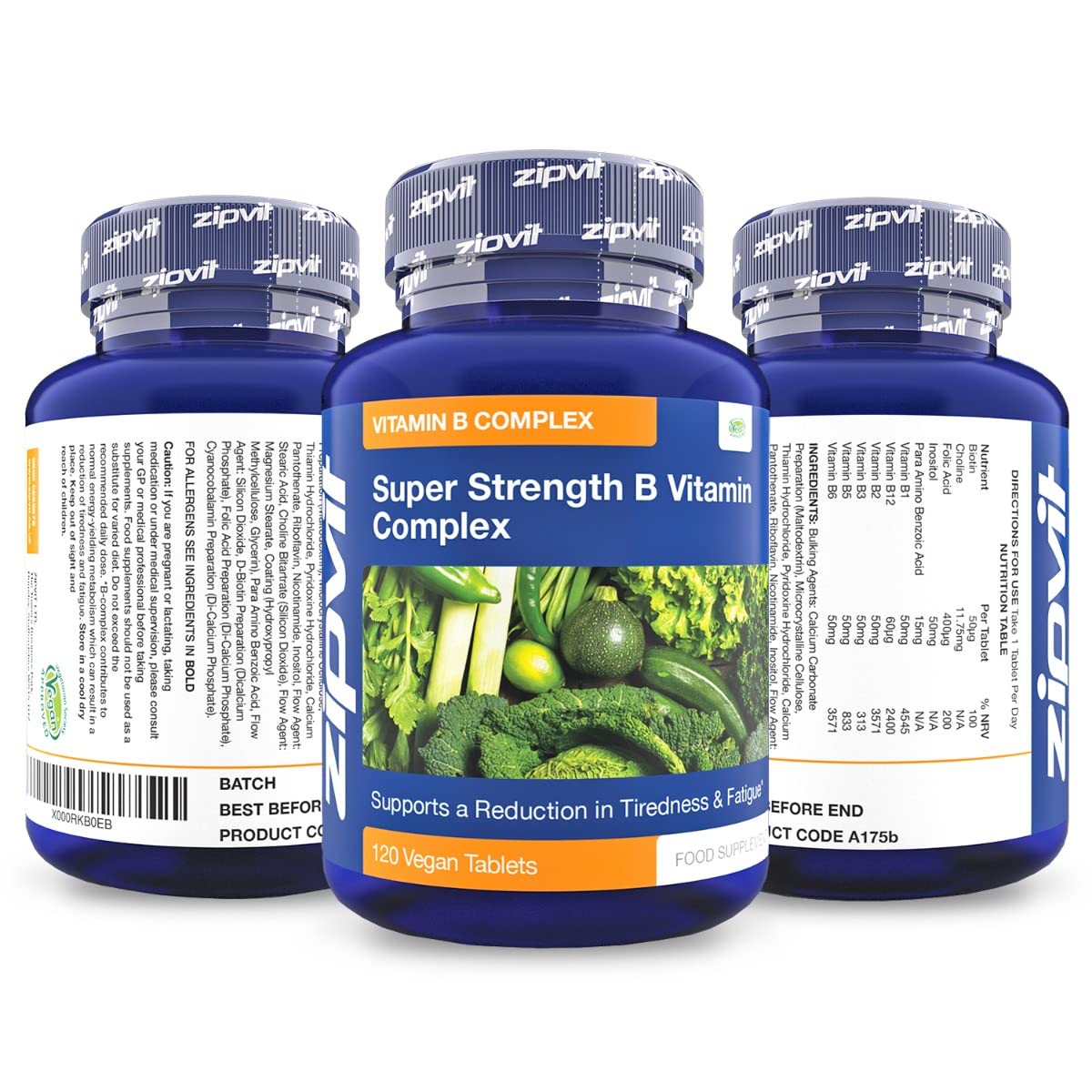 Super Strength B Vitamin Complex, 120 Vegan Tablets. 4 Months Supply. Vitamin B1, B2, B3, B5, B6, B12, Biotin, Choline. Supports Focus, Mental Performance, and Energy. UK Supplier.