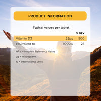 Healthspan Super Strength Vitamin D3 | Immune Health | Bone, Teeth & Muscle Health | Contains 1,000iu of Natural Source Vitamin D3 in Each Tablet | Vegetarian (60 Tablets)