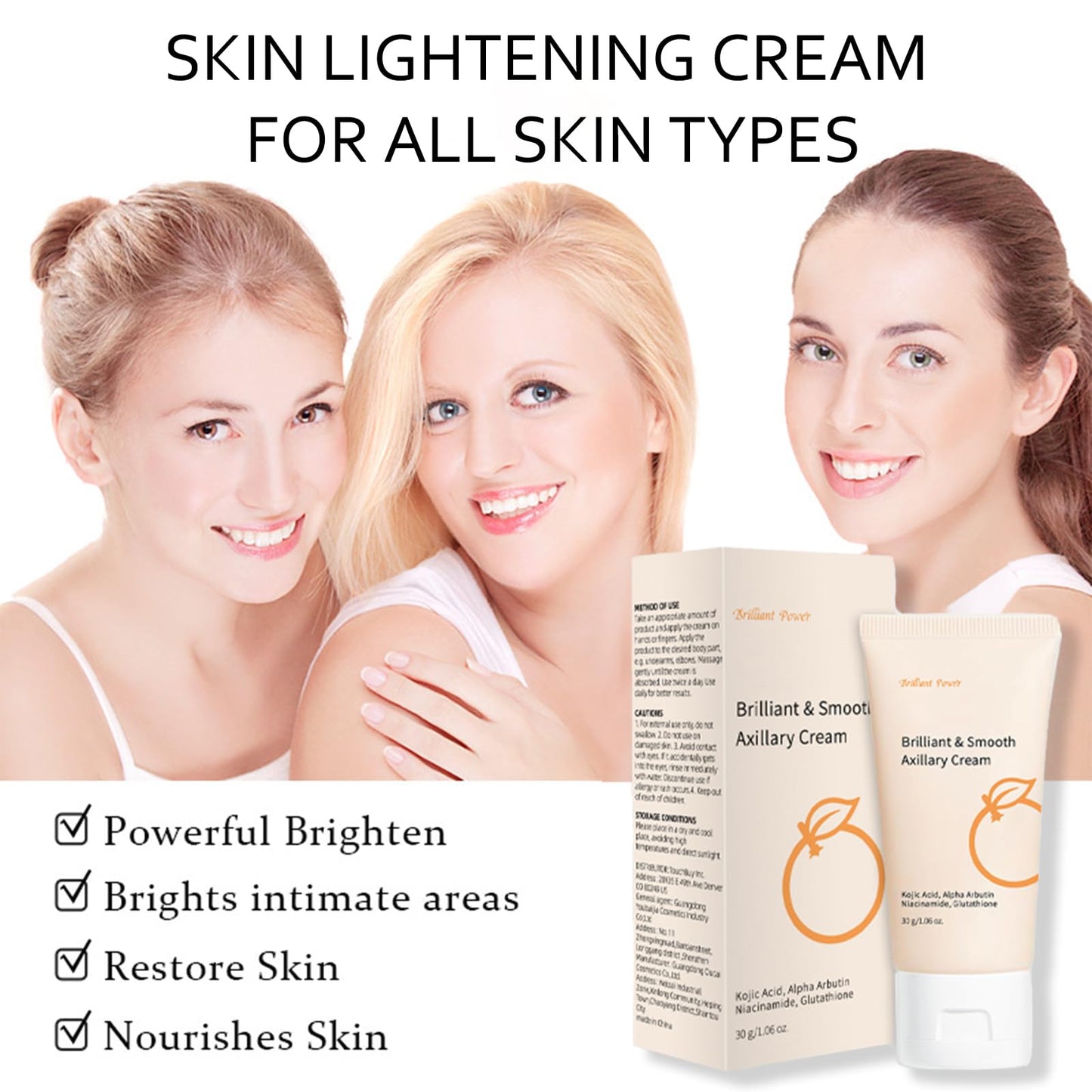 Beauthink Underarm Lightening Cream, Skin Lightening Cream for Armpits, Knees, Inner Thighs & Bikini, Quickly Absorb, Reduce Odor & Smoothing, Even Out the Skin Tone and Keep Fresh