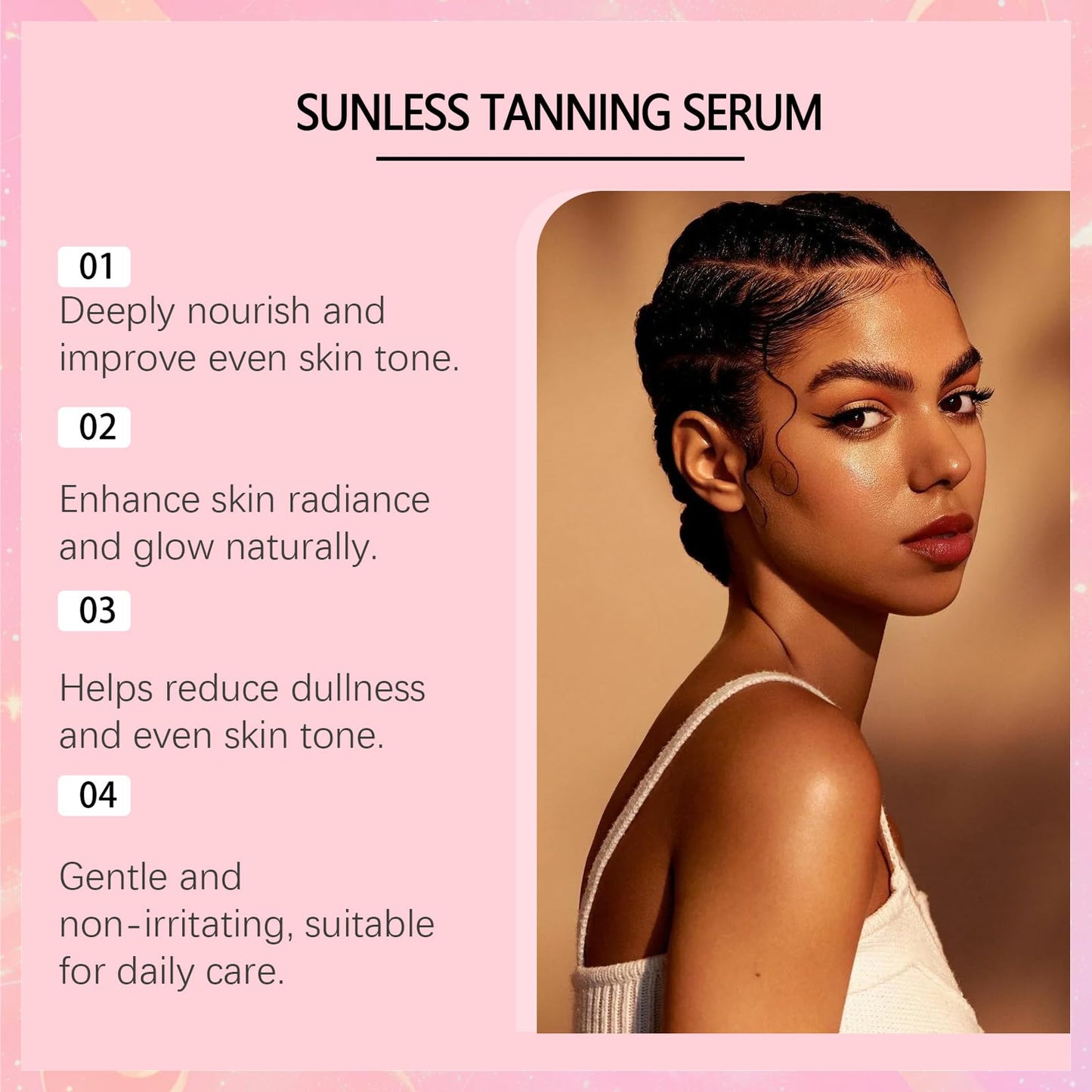 Tanning Drops, Enhances Natural Skin Tone, Moisturises Skin, Gradual Tanning, Naturally Promotes Melanin Production, Protects Against Sun Damage, Suitable for All Skin Types (60ml)