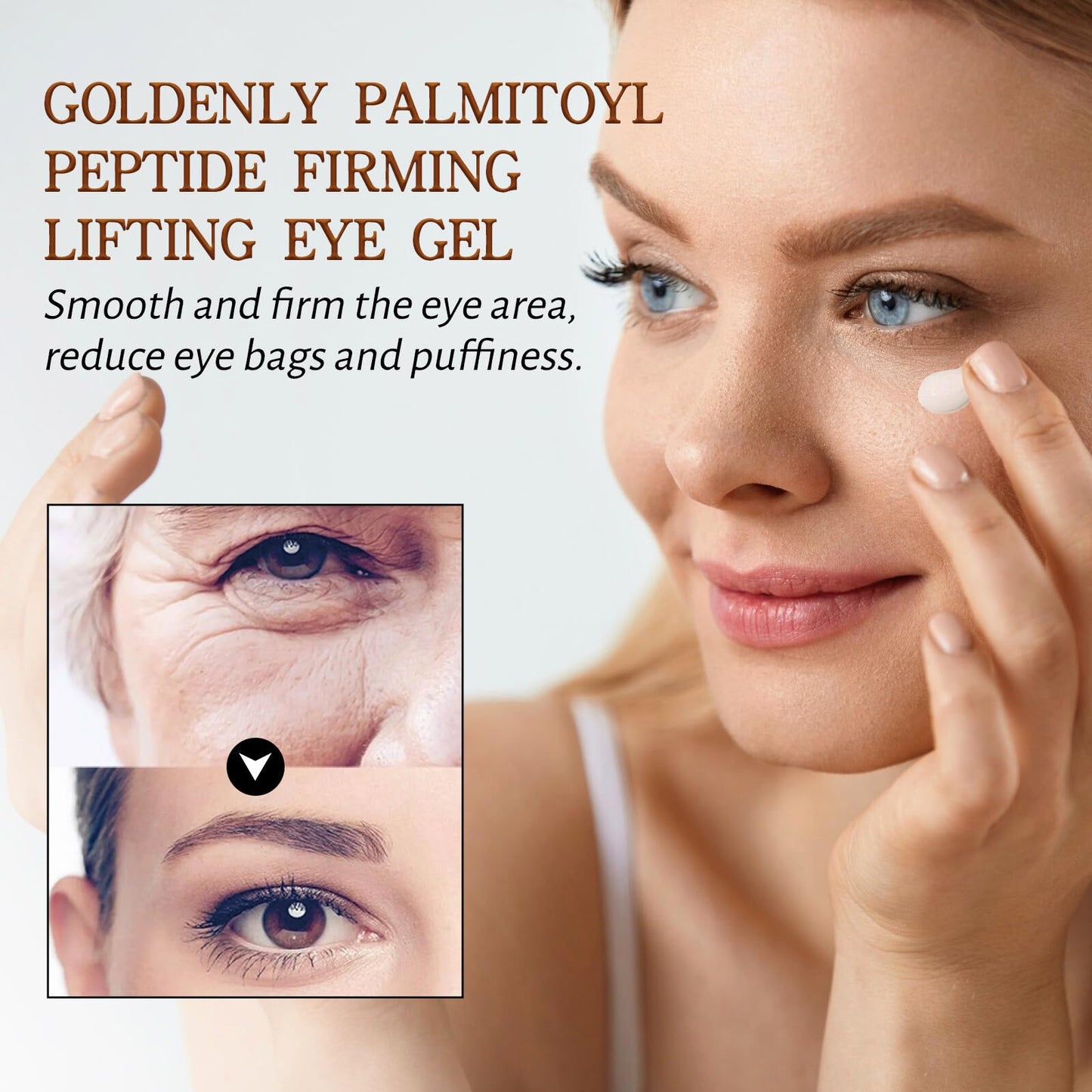 Trendyfave Golden Caffeine Eye Serum, Eye Cream With Palmitoyl Peptide, Caffeine Eye Cream For Dark Circles And Puffiness, Eye Care Eye Cream Anti Aging With 360°Massage Ball Reduce Eye Bags, Fine Lines