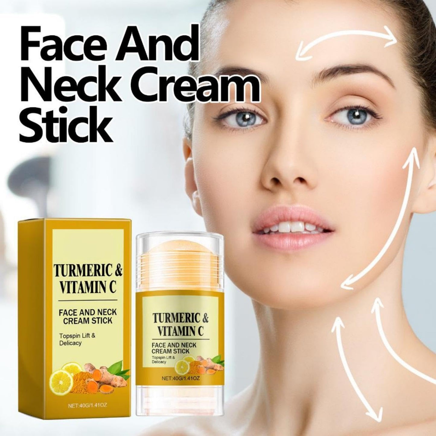 Turmeric & Vitamin C Face and Neck Firming Cream Stick, Hydrating and Brightening Skincare Balm, Smooths Wrinkles, Tightens and Lifts for Youthful-Looking Skin (1pcs)