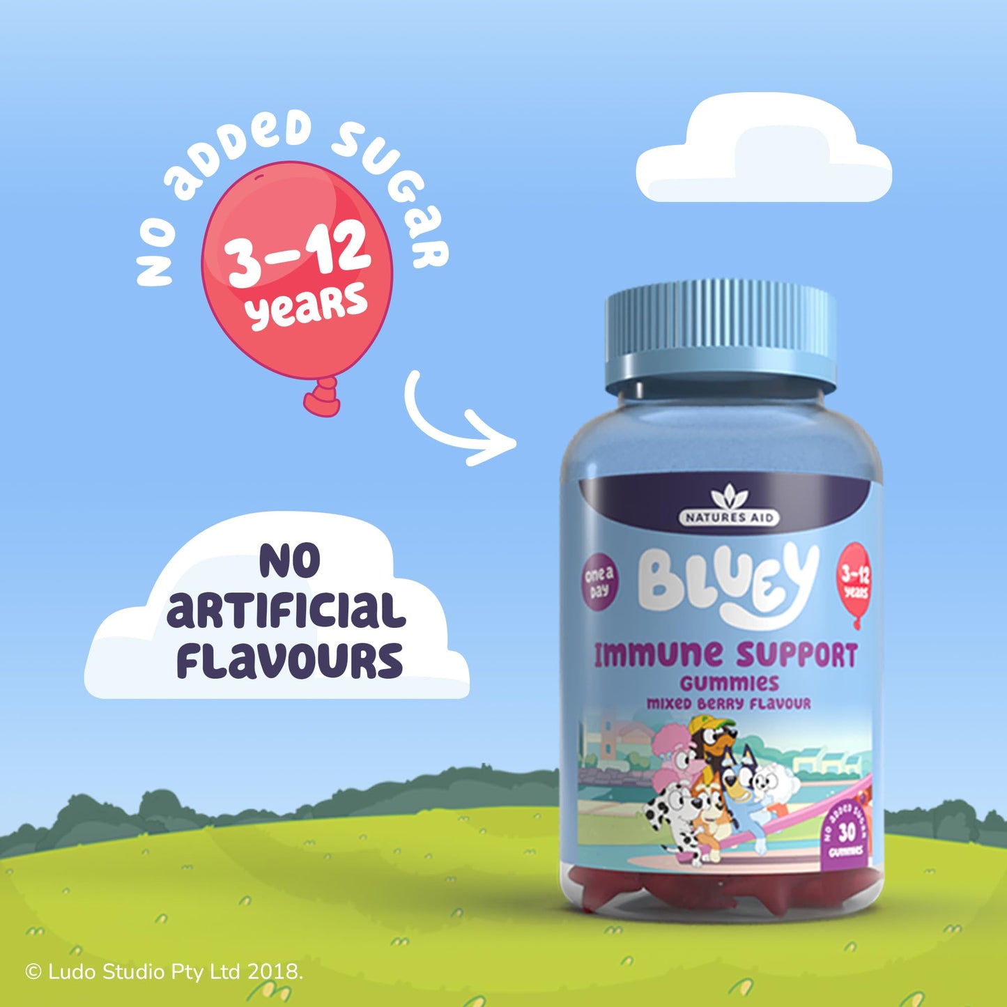 Natures Aid Bluey Kids Immune Support Gummies - Vitamin C, Zinc and Elderberry to Support Immunity and Immune System - Mixed Berry, No Added Sugar, Vegan, Gluten Free - 30 Gummys for Children Ages 3-12