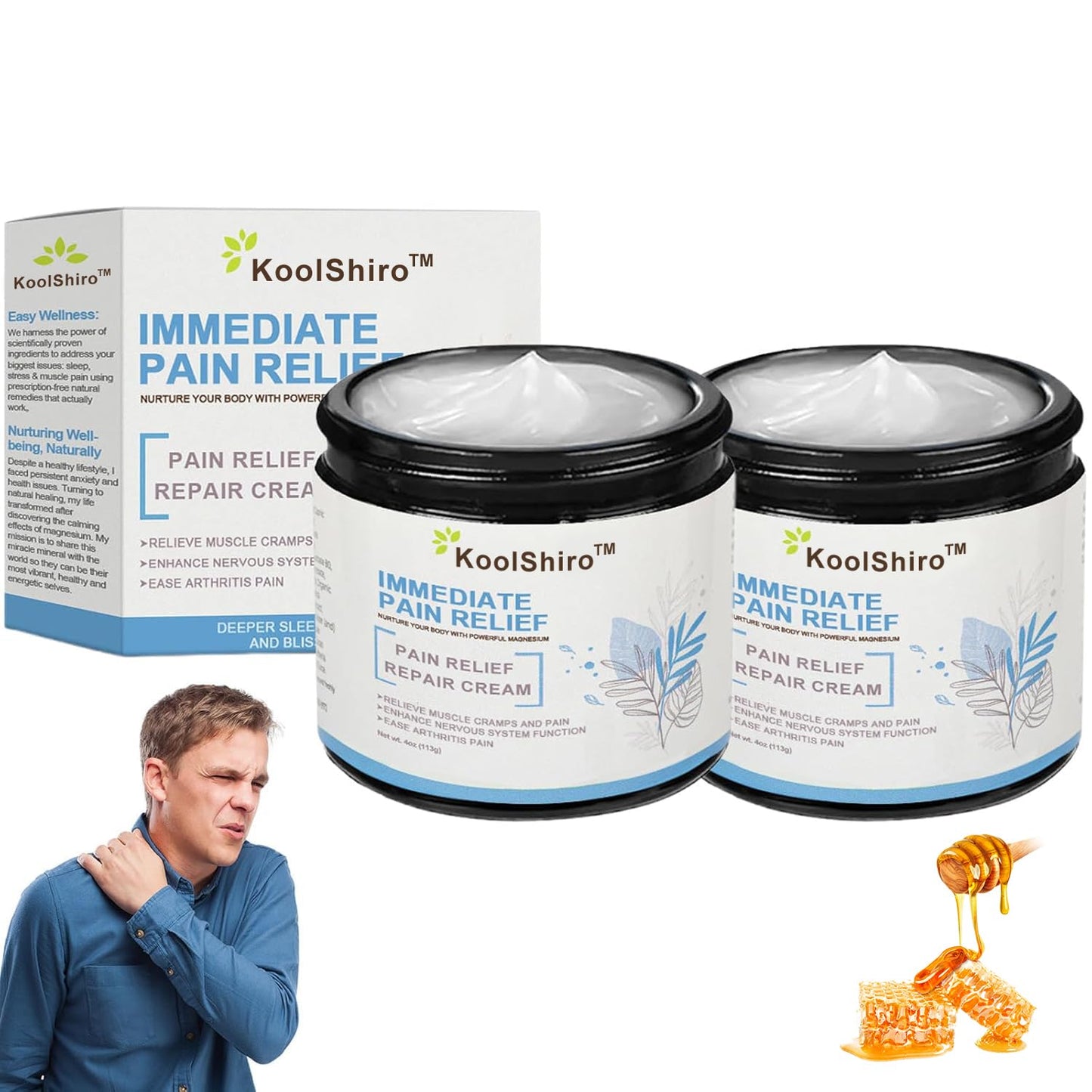 KoolShiro 2Pcs Magnesium Pa-in Relief Cream, Professional Joint Magnesium Cream for Relief, Natural Joint Gel Effective Relieffor Back, Neck, Hands, Knees